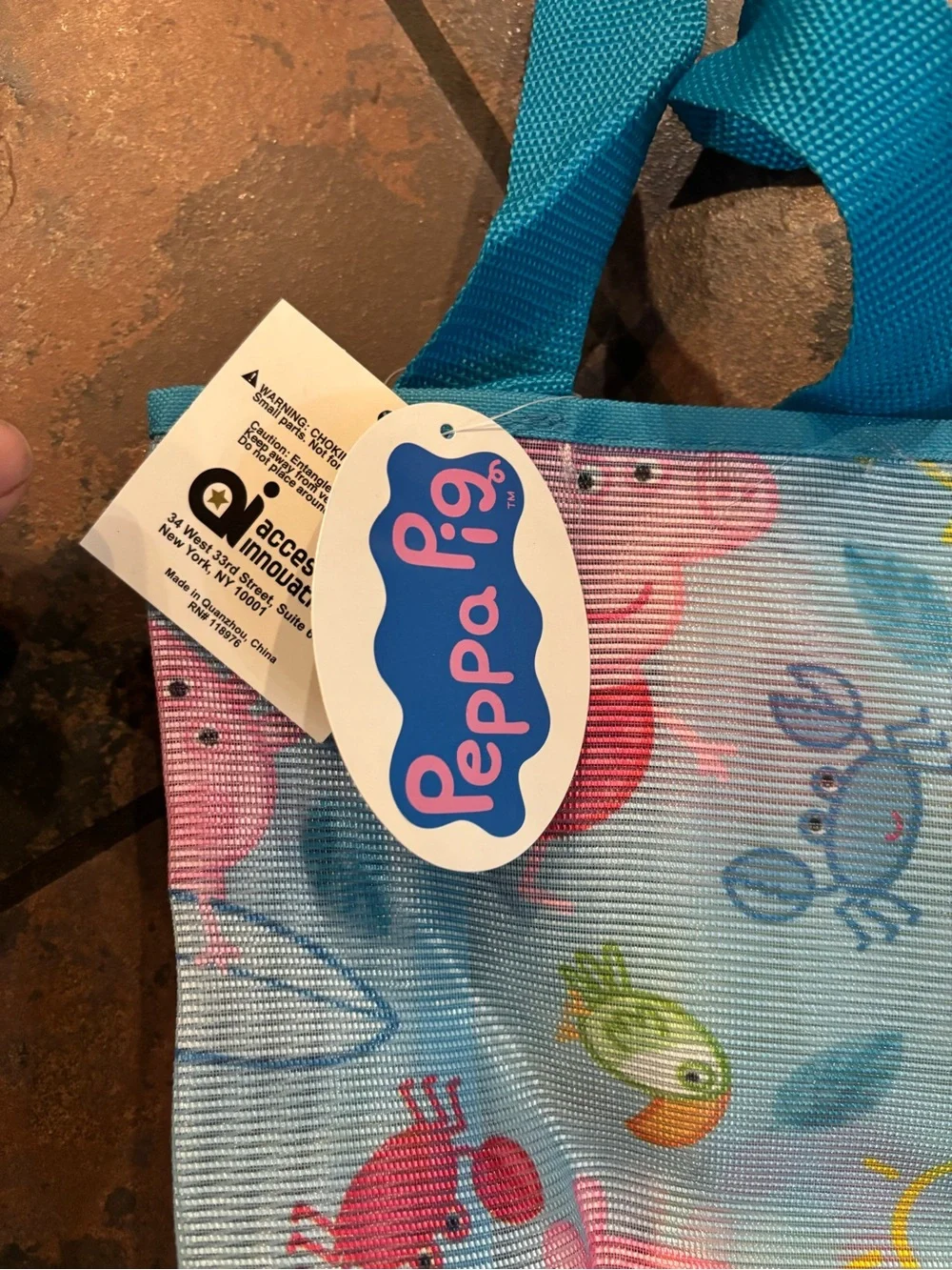 Peppa Pig Blue and Yellow Kids Beach Tote with Front Zip Pocket